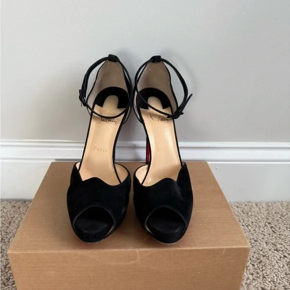 Christian Louboutin Aketata 120 Black Suede Platform Sandal - Picture 5 of 14